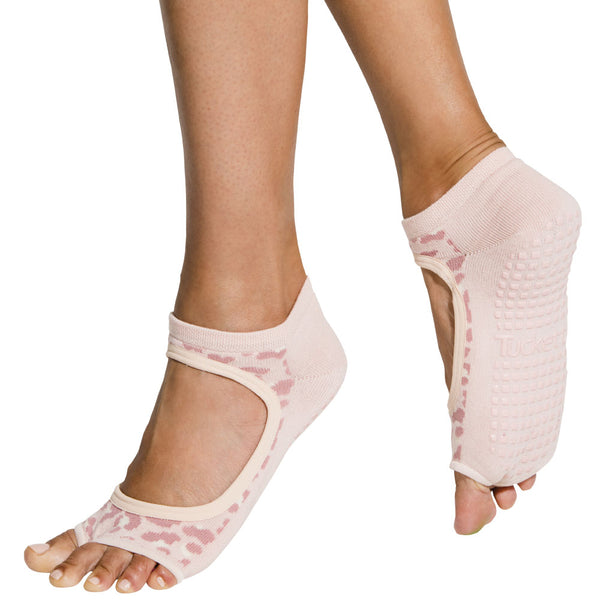 Tucketts Allegro - Open Toe Grip Socks-Blush Leopard