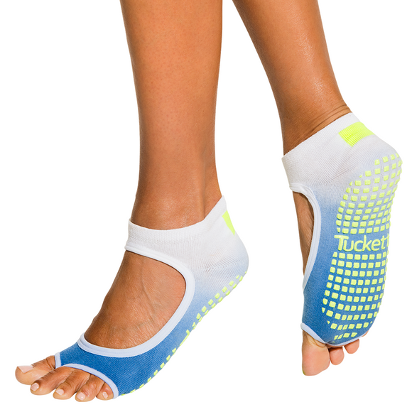 Tucketts Allegro - Open Toe Grip Socks-Neon Waters