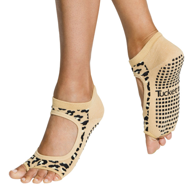 Tucketts Allegro - Open Toe Grip Socks-Simply Leopard