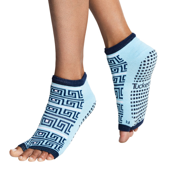 Tucketts Anklet - Open Toe Grip Socks-Navy Spirals