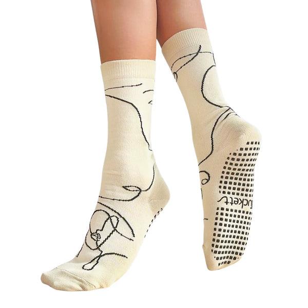 Tucketts Crew - Closed Toe Grip Socks-Ella Off-White