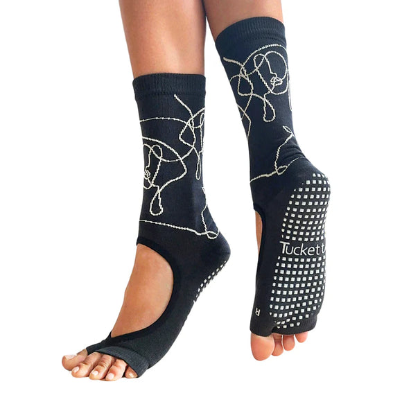 Tucketts Crew - Open Toe Grip Socks-Ella Midnight