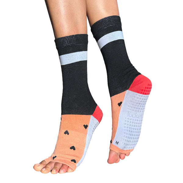 Tucketts Crew - Open Toe Grip Socks-Spice Color Blocking