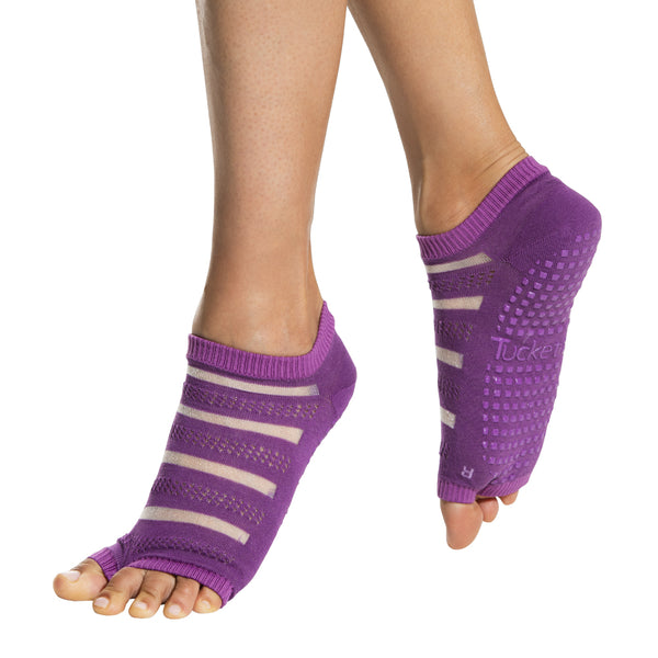 Tucketts Flow - Open Toe Grip Socks-Amethyst Sheer Stripe