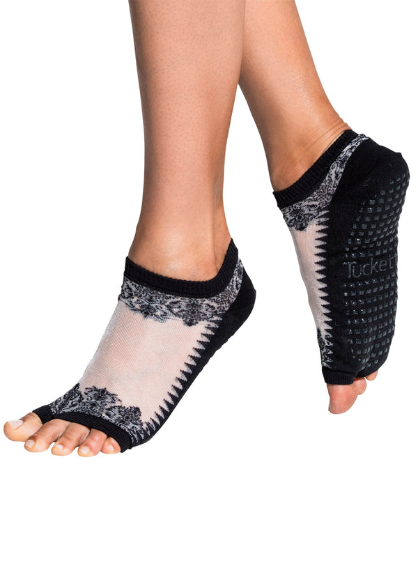 Tucketts Flow - Open Toe Grip Socks-Black Sheer Gala