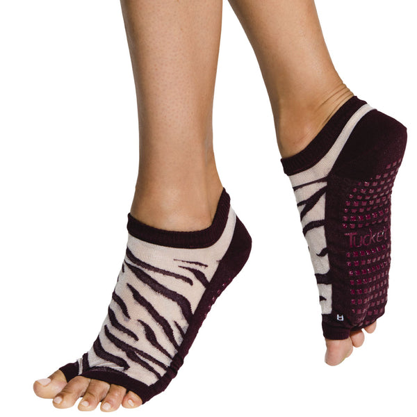 Tucketts Flow - Open Toe Grip Socks-Sheer Garnet Tiger