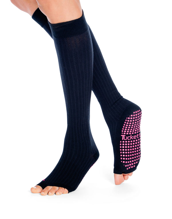 Tucketts Knee High - Open Toe Grip Socks-Solid Black