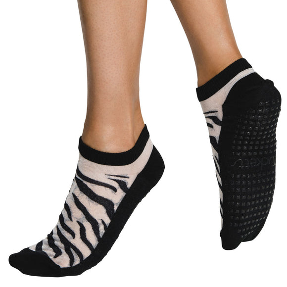 Tucketts Tab - Closed Toe Grip Socks-Sheer Black Tiger